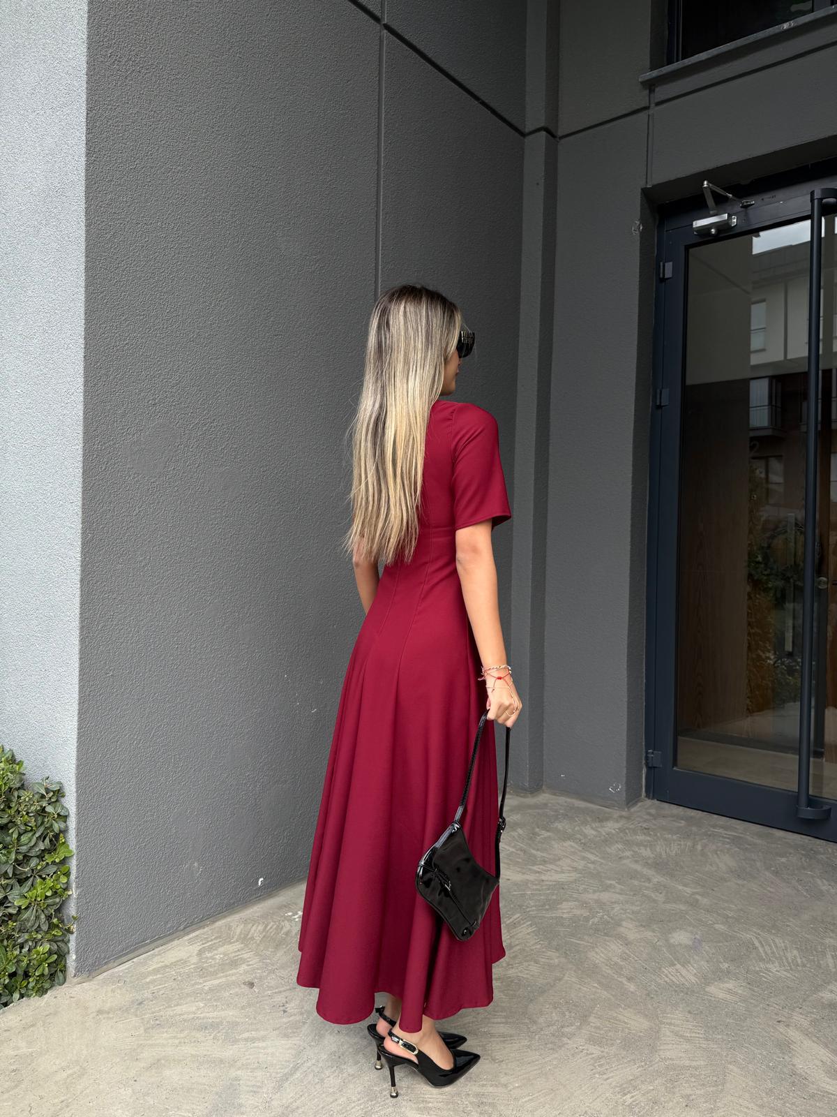 Özel Üretim Eteği Volanlı Elbise Bordoyelb2217grs
