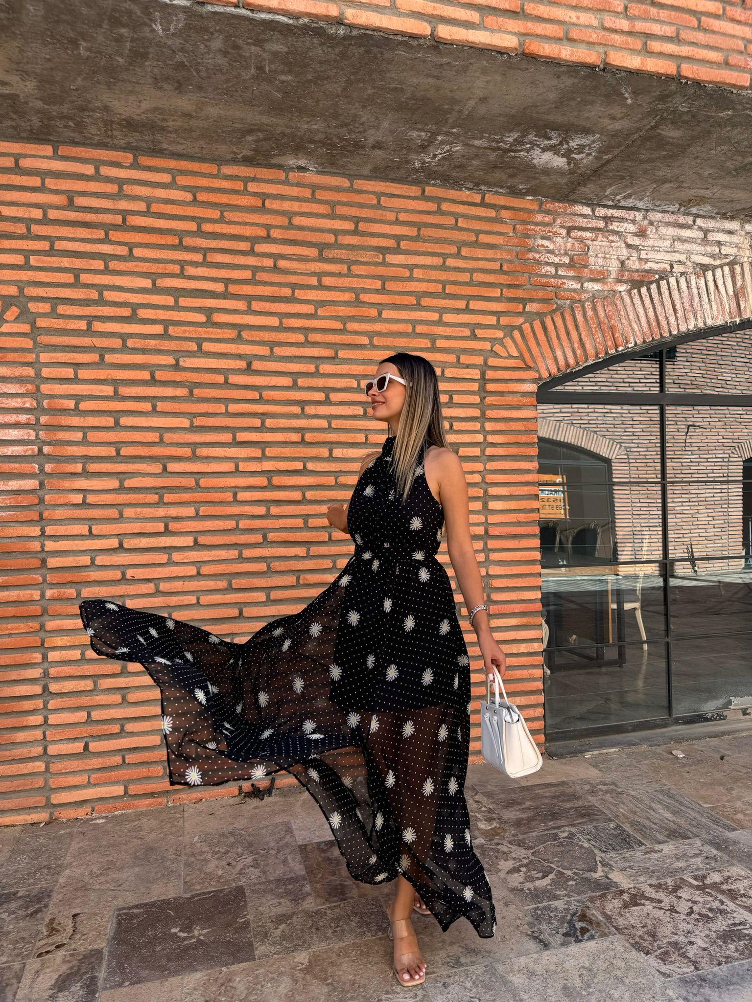 Papatia Yırtmaçlı Şifon Elbise 070621176