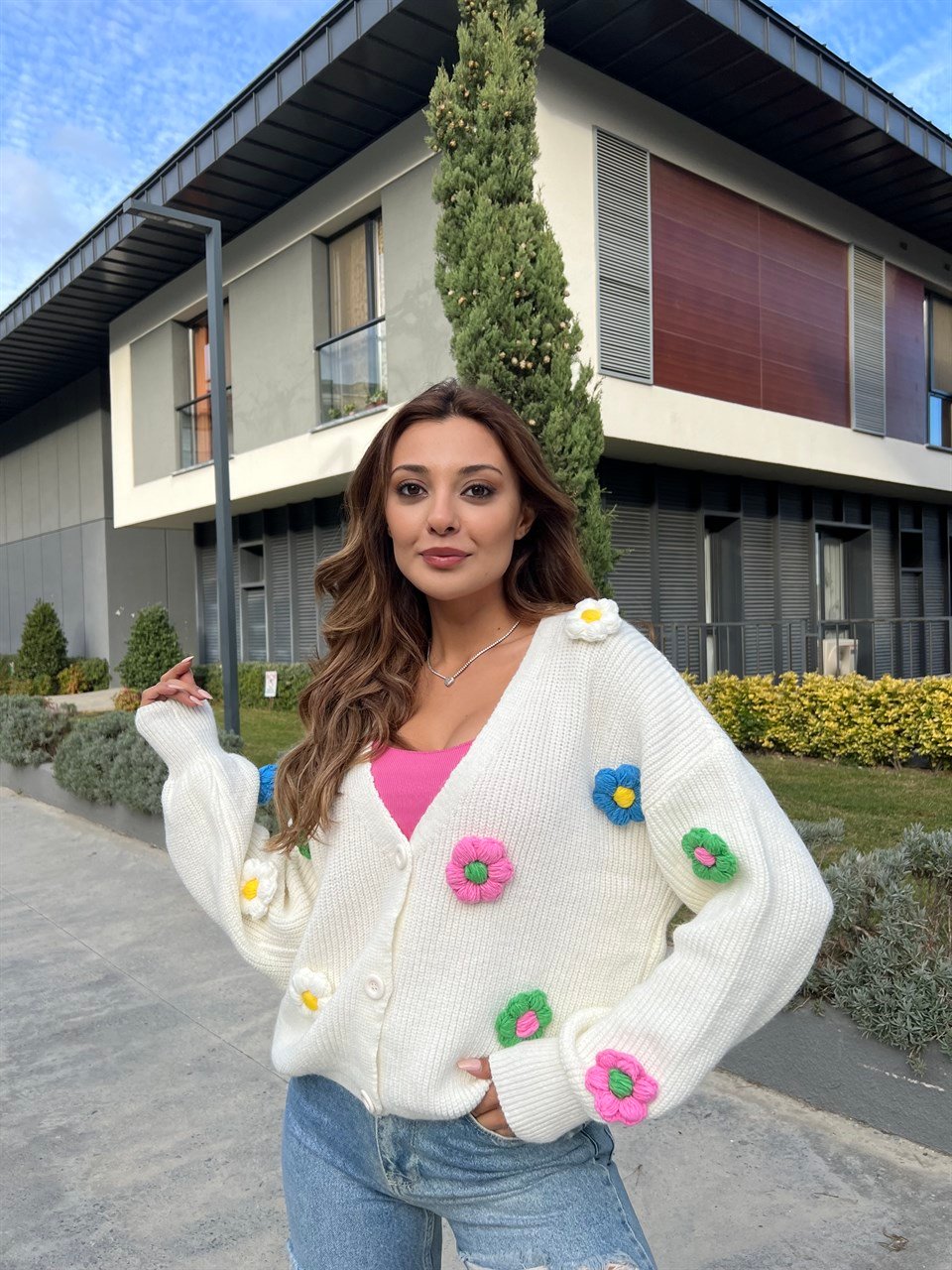 Papatyalı Örgü Hırka
