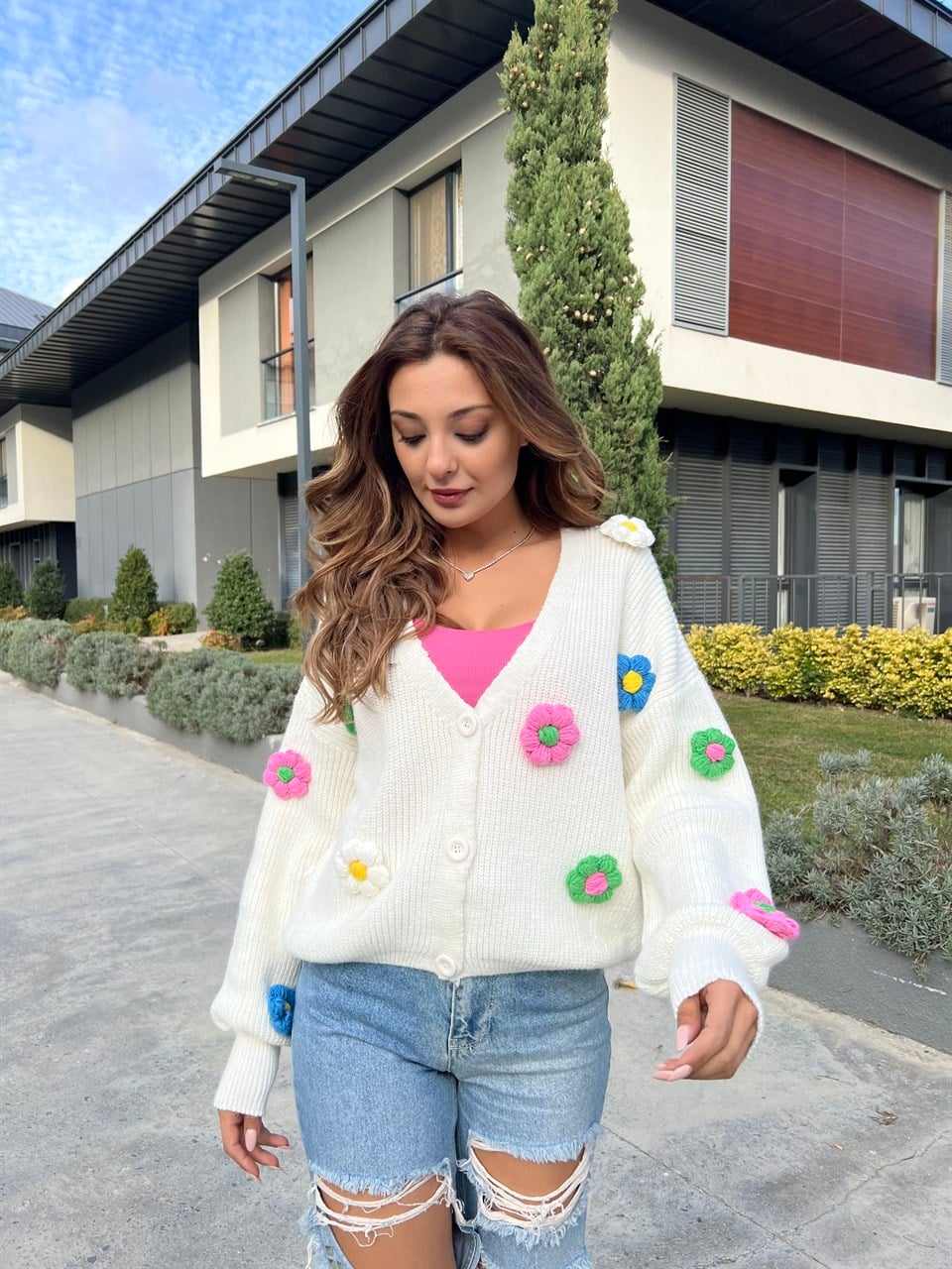 Papatyalı Örgü Hırka