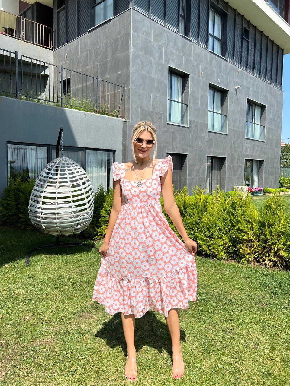 Papatyalı Somon Elbise