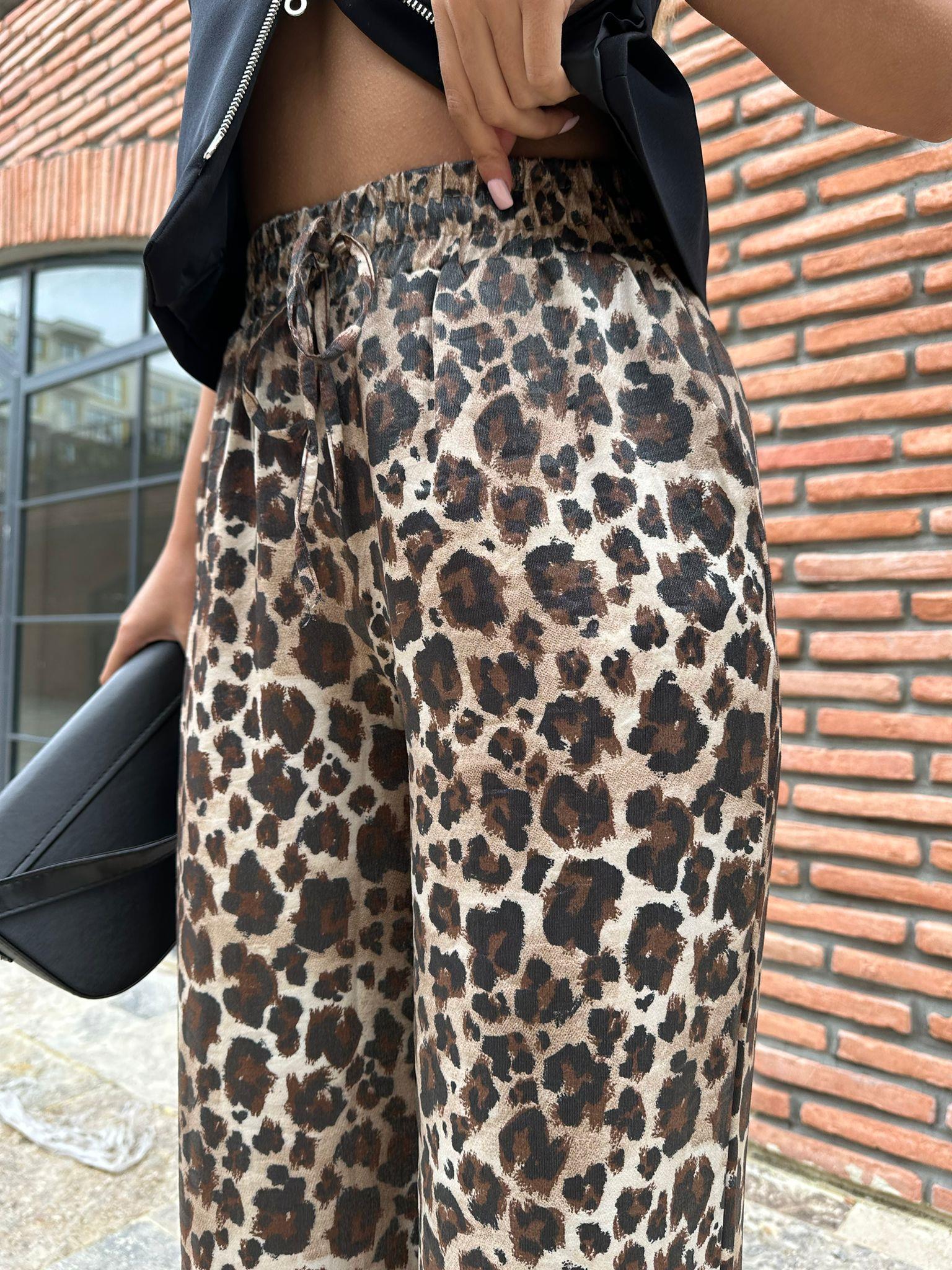Parlak Leopar Bel Lastikli Pantolon 07062137