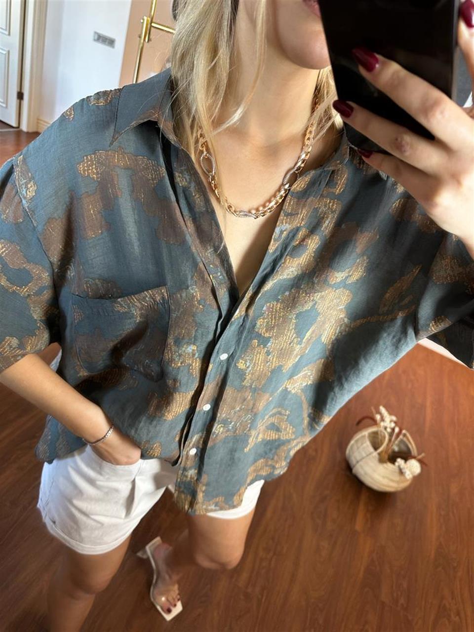 Pas desen oversize gömlek 1604142