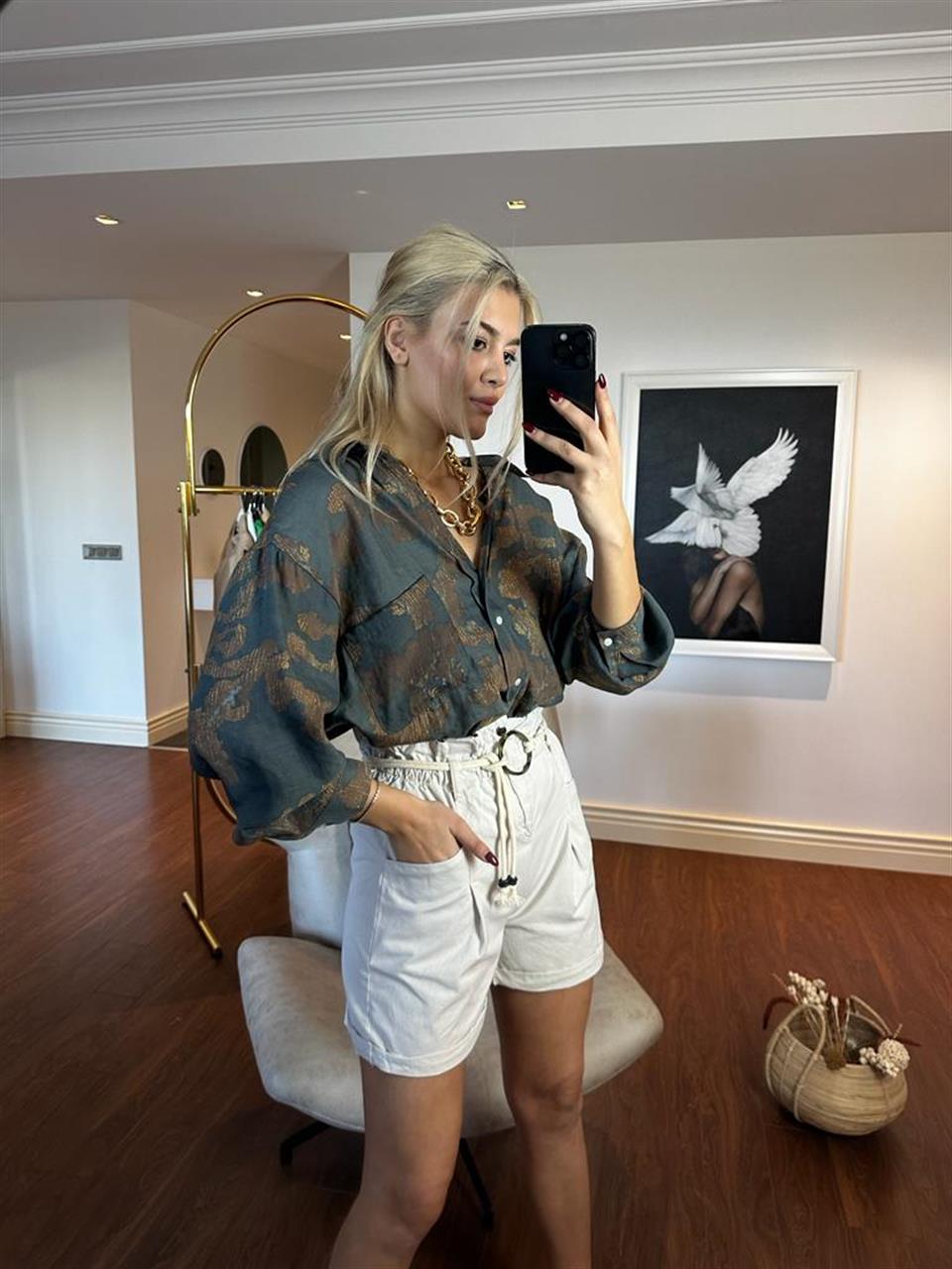 Pas desen oversize gömlek 1604142