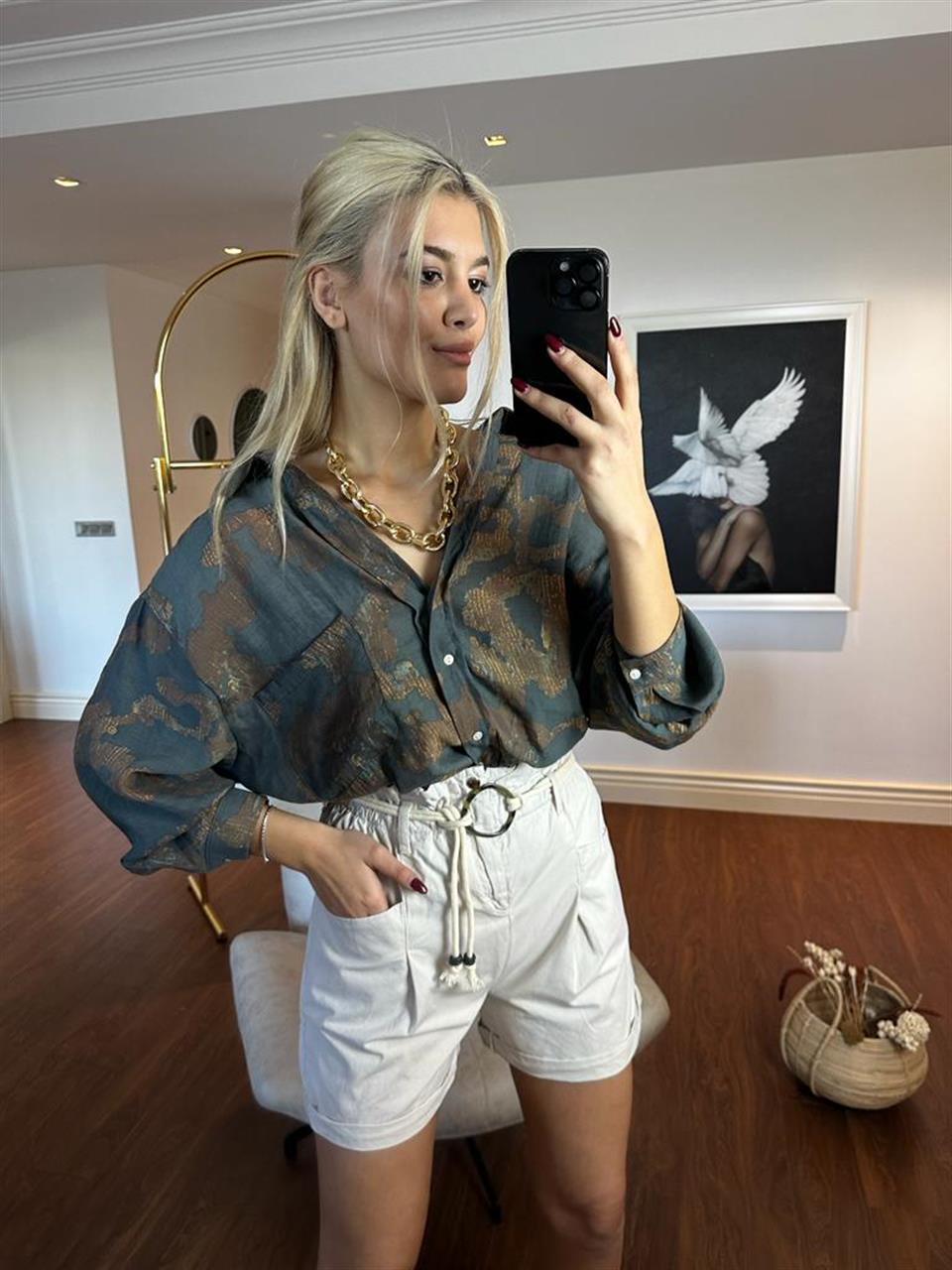 Pas desen oversize gömlek 1604142