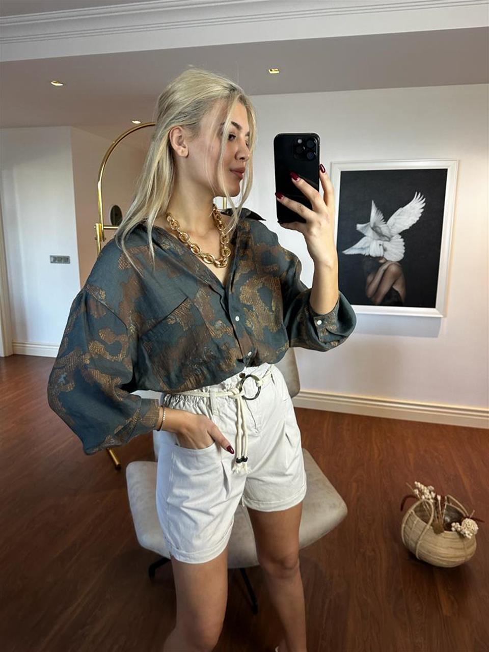 Pas desen oversize gömlek 1604142