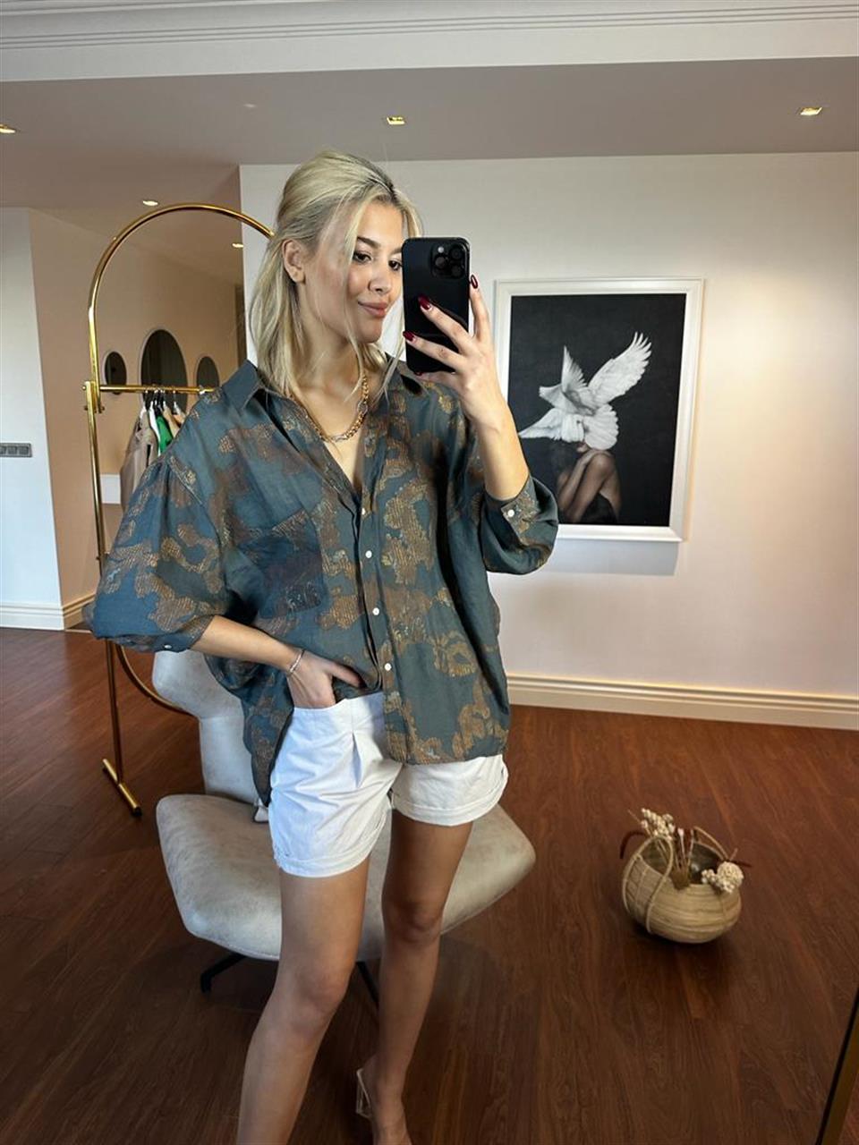 Pas desen oversize gömlek 1604142