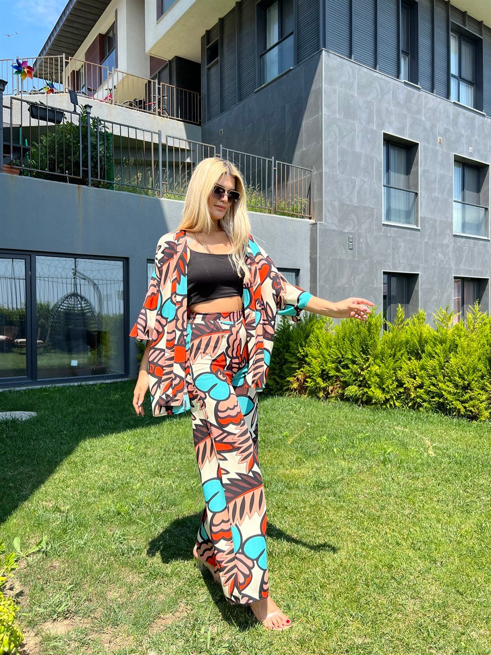 Patter Desenli Kimonolu Takım
