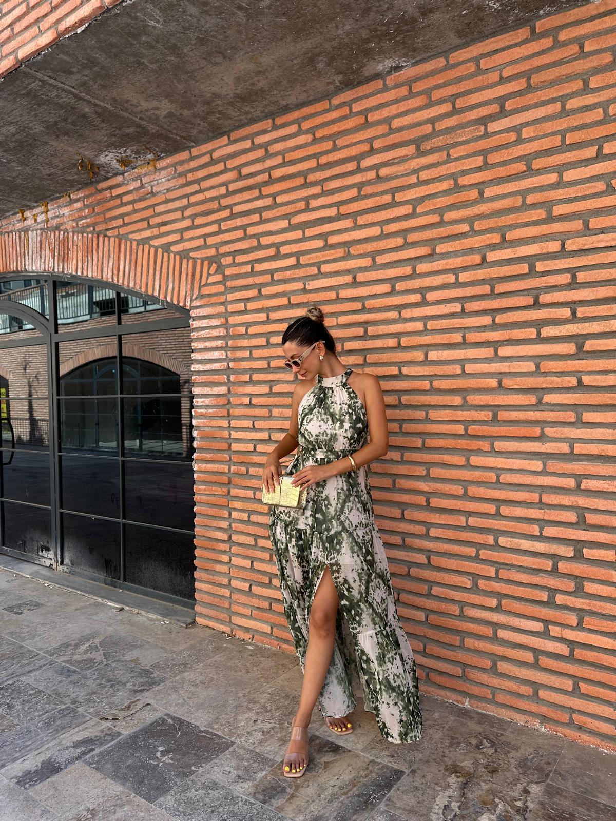Pella Halter Yaka Şifon Elbise Yeşil 070621159