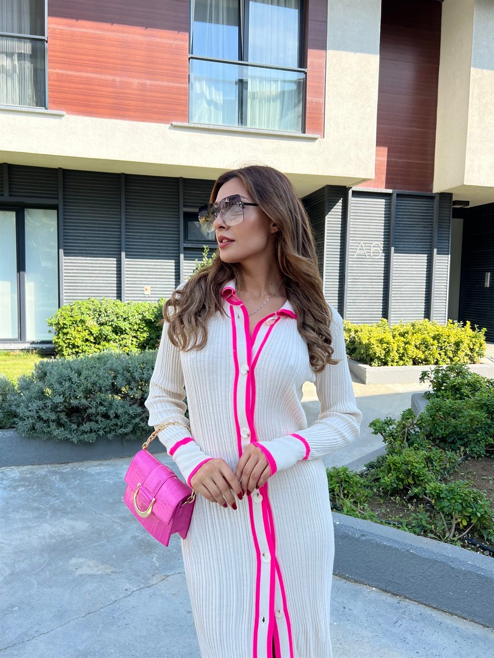 Penny Pembe Biyeli Triko Elbise