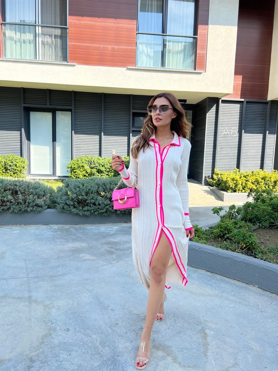 Penny Pembe Biyeli Triko Elbise