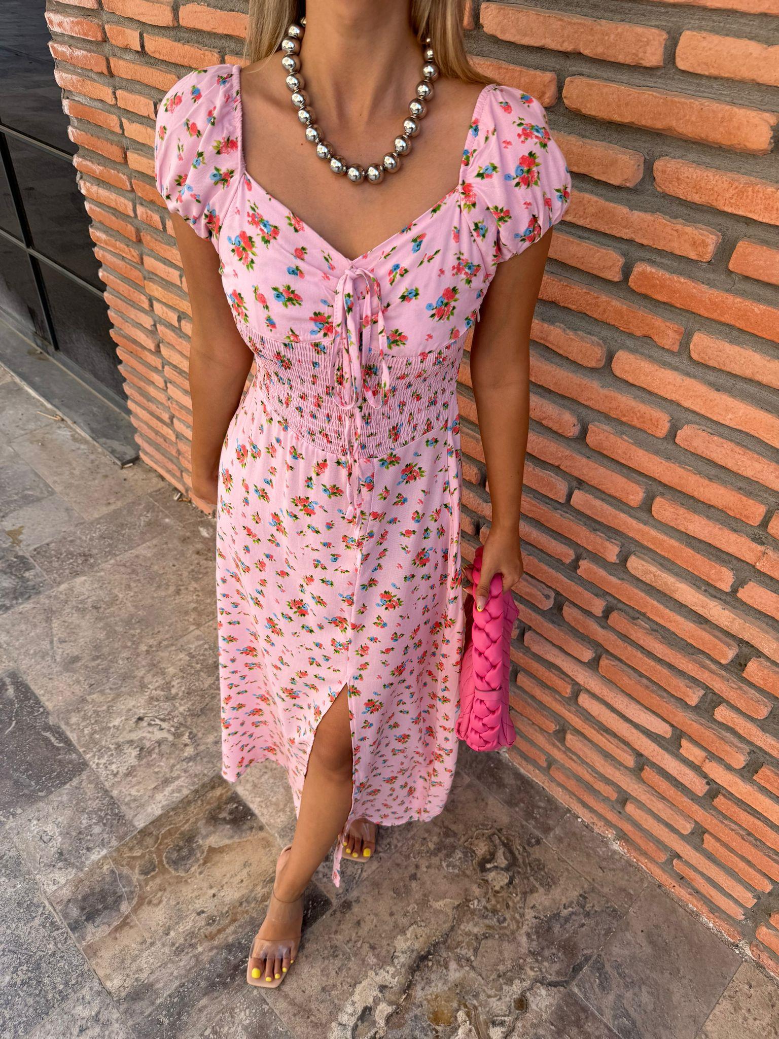 Pera Çıtır Desen Soft Pembe Viskon Elbise 070621150