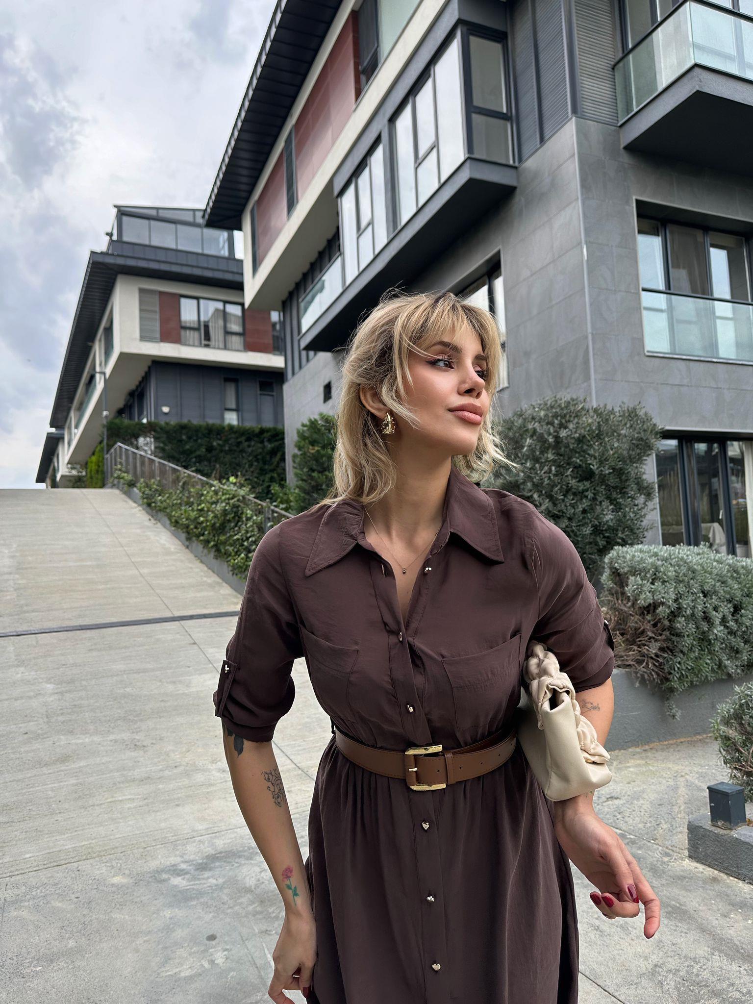 Pierra Modal Kemerli Elbise Kahverengi 17074537