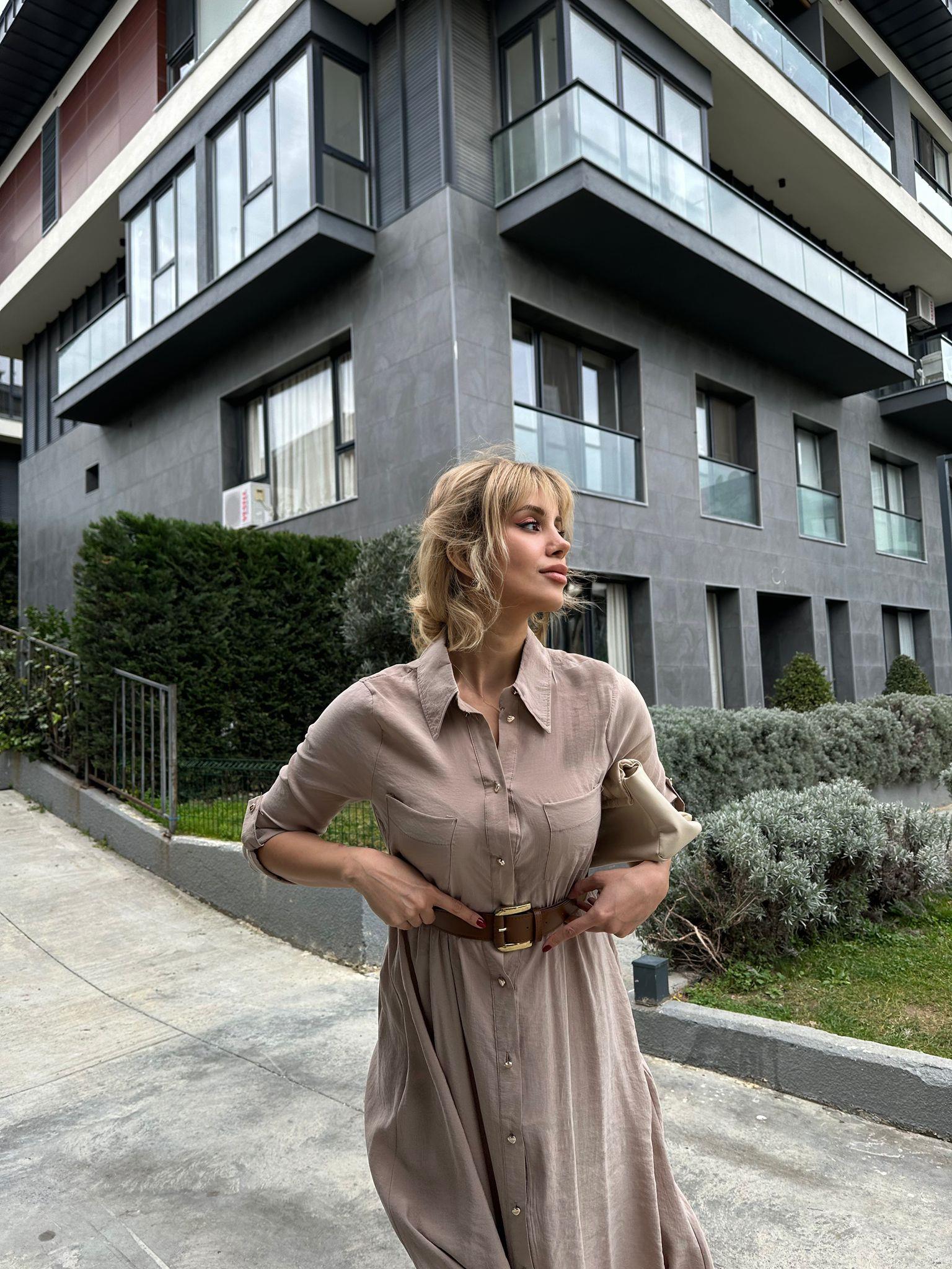Pierra Modal Kemerli Elbise Krem 17074537
