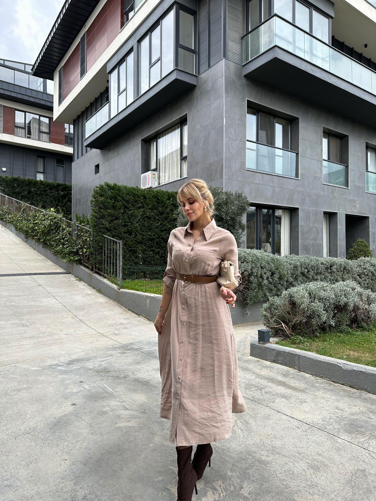 Pierra Modal Kemerli Elbise Krem 17074537