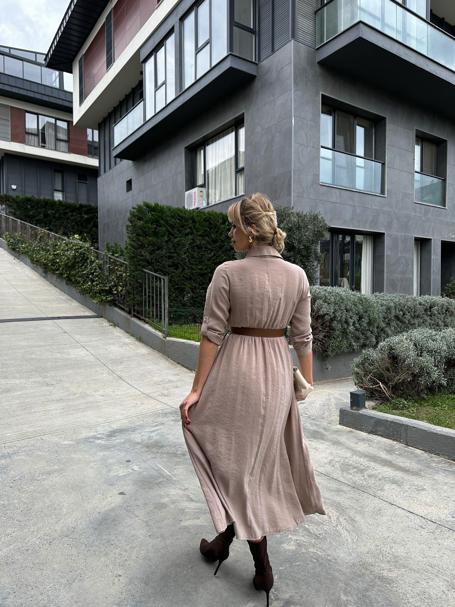 Pierra Modal Kemerli Elbise Krem 17074537