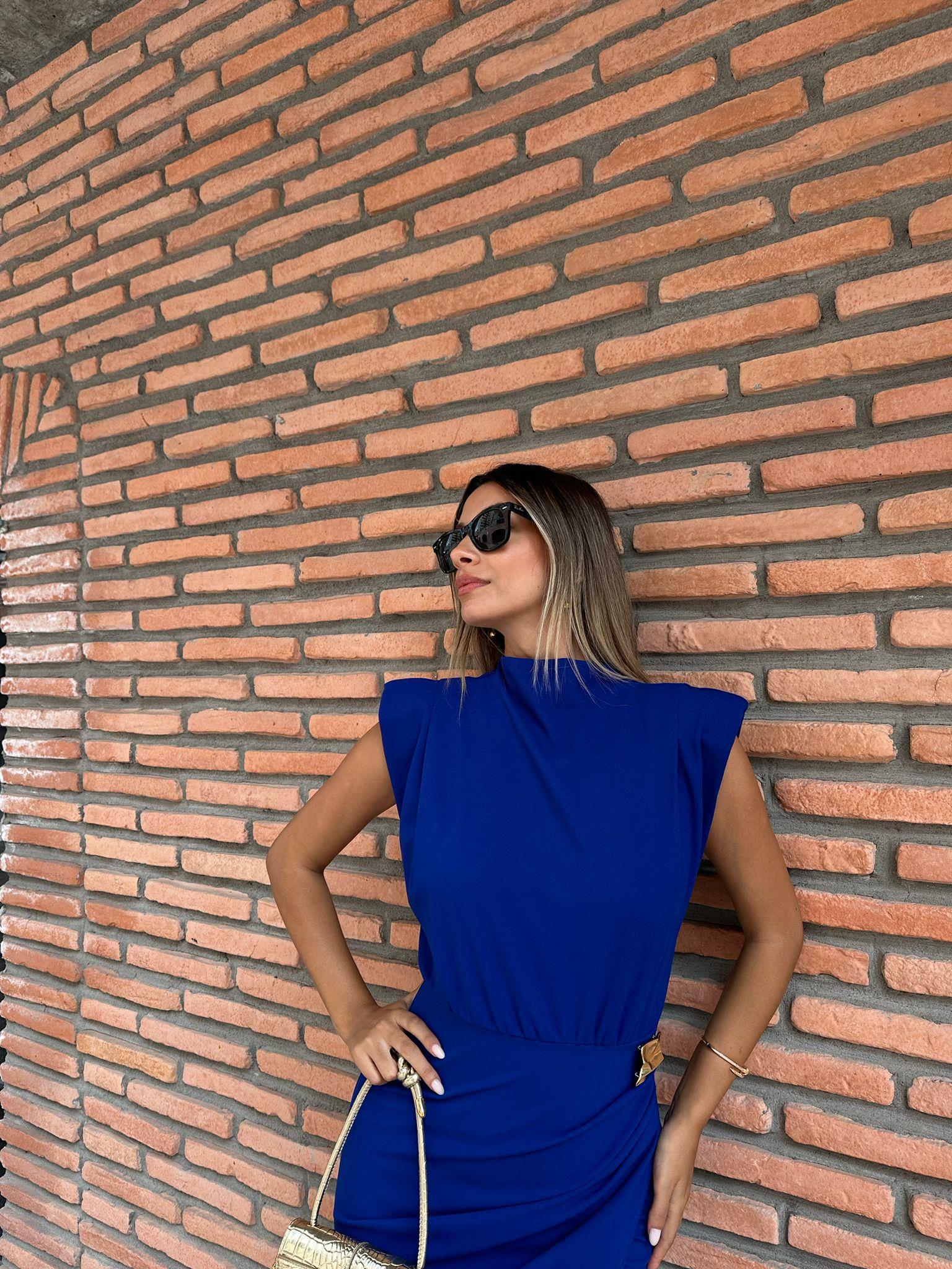 Pietra Beli Gold Tokalı Saks Elbise 0706211102