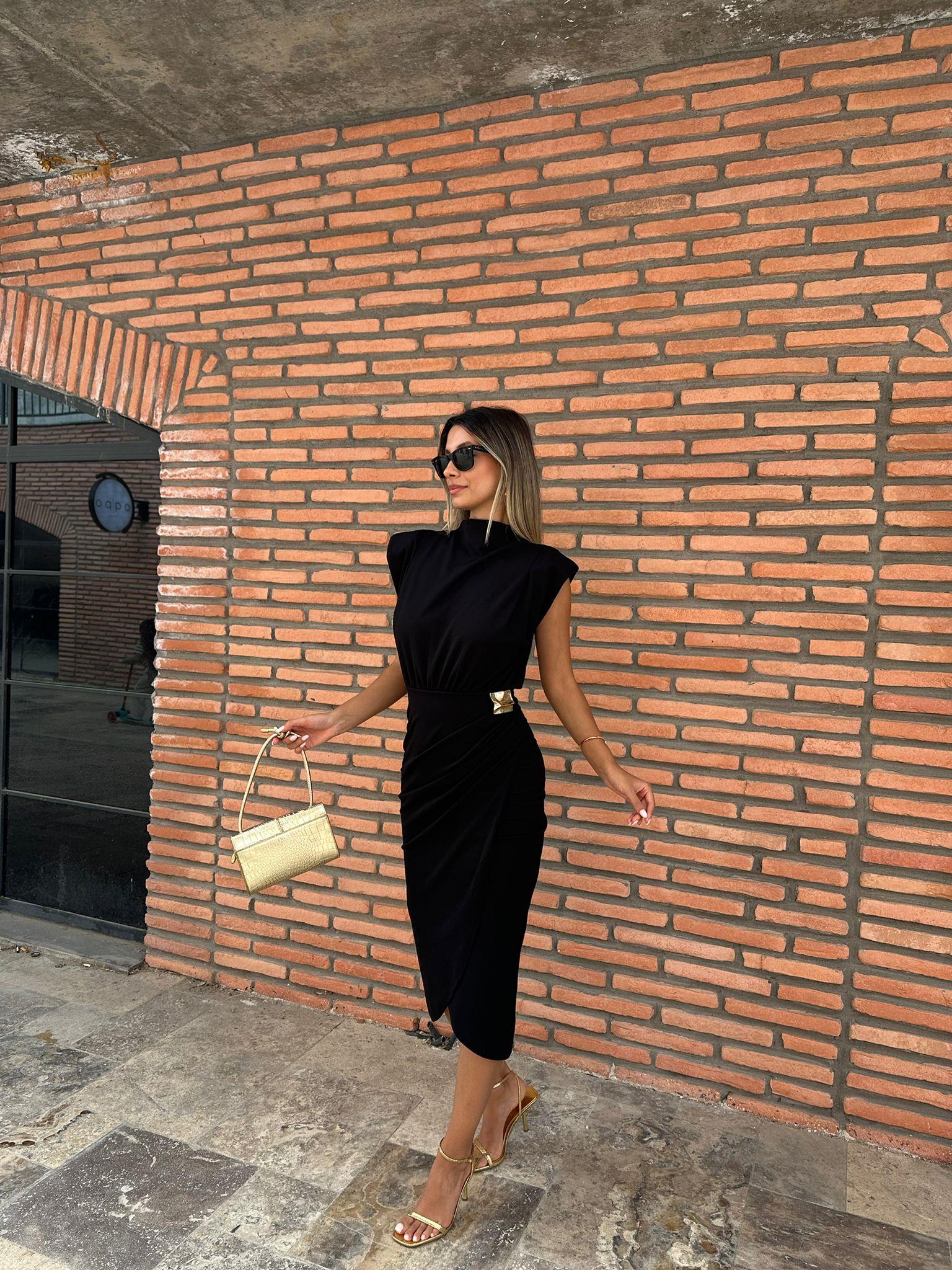 Pietra Beli Gold Tokalı Siyah Elbise 0706211102