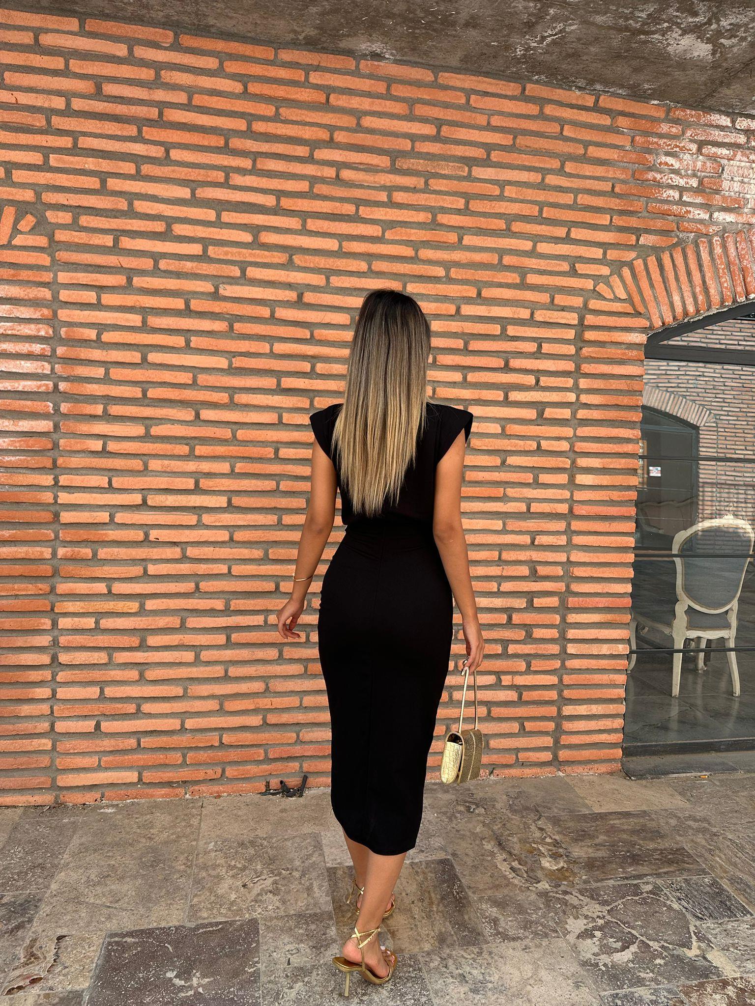 Pietra Beli Gold Tokalı Siyah Elbise 0706211102