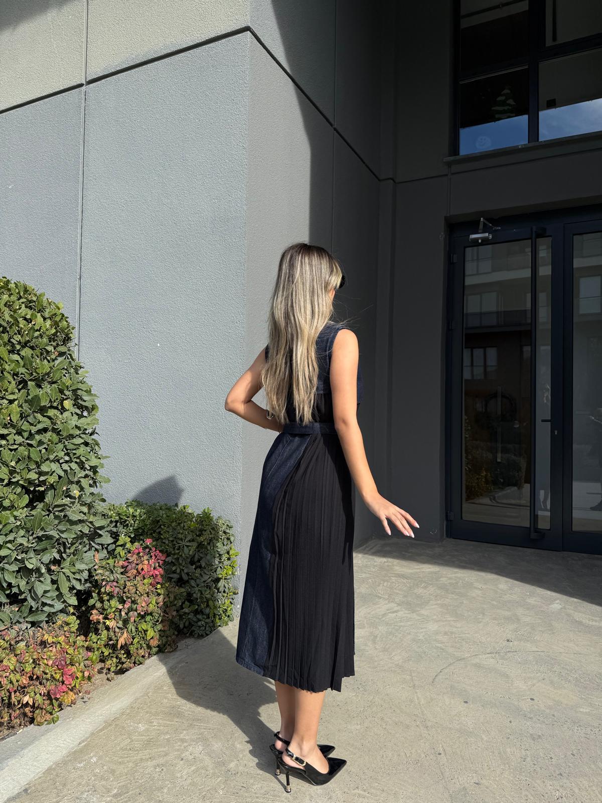 Pile Garnili Sıfır Kol Jean Elbise kelb2207elsa