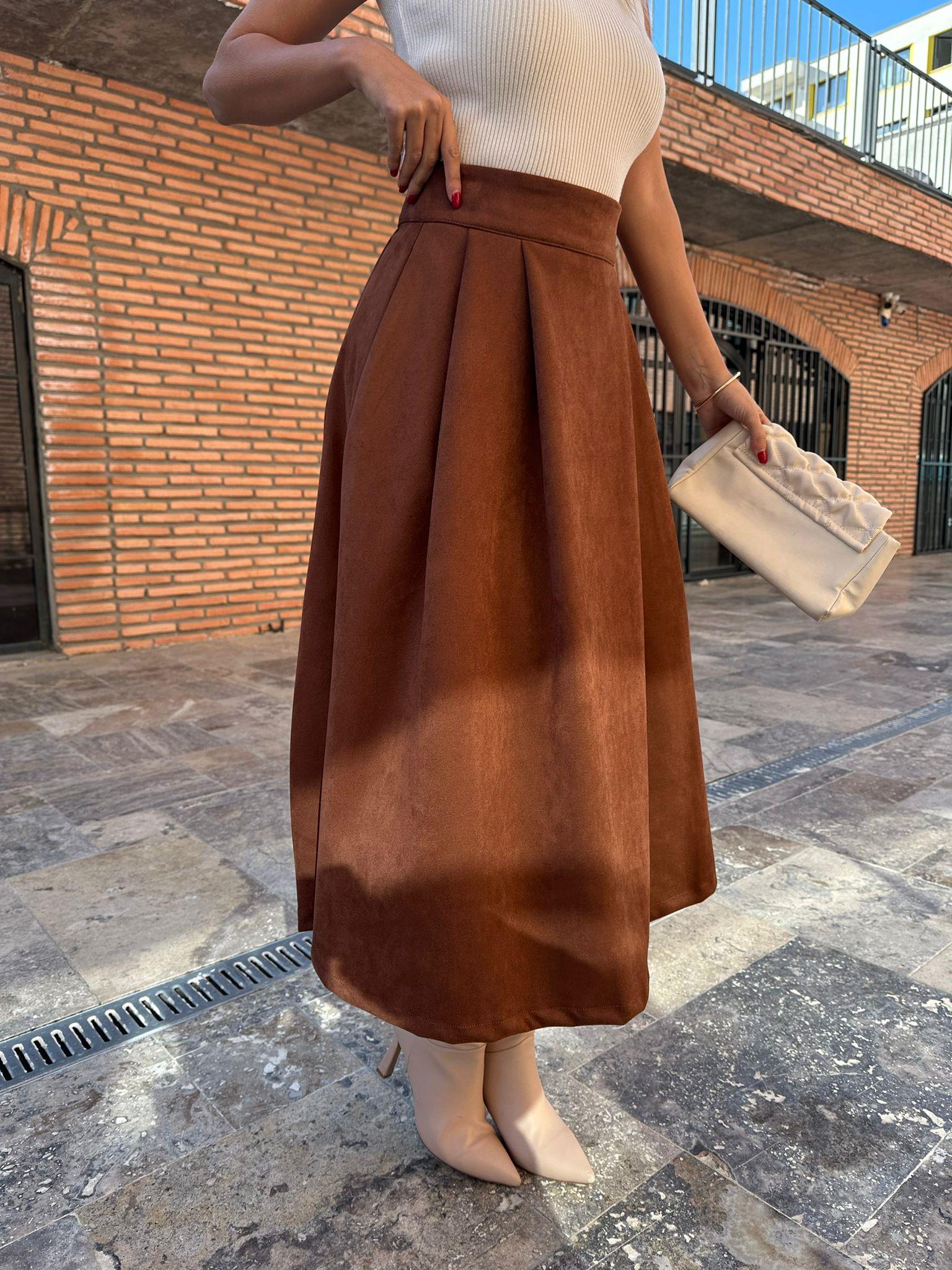 Pileli Taba Süet Etek etek1085qstyl