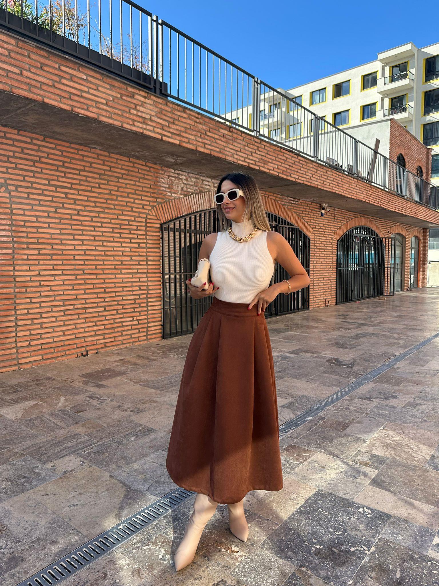 Pileli Taba Süet Etek etek1085qstyl
