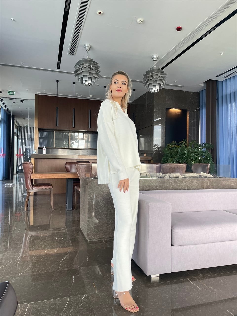 Polo Yaka Beyaz Triko Takım