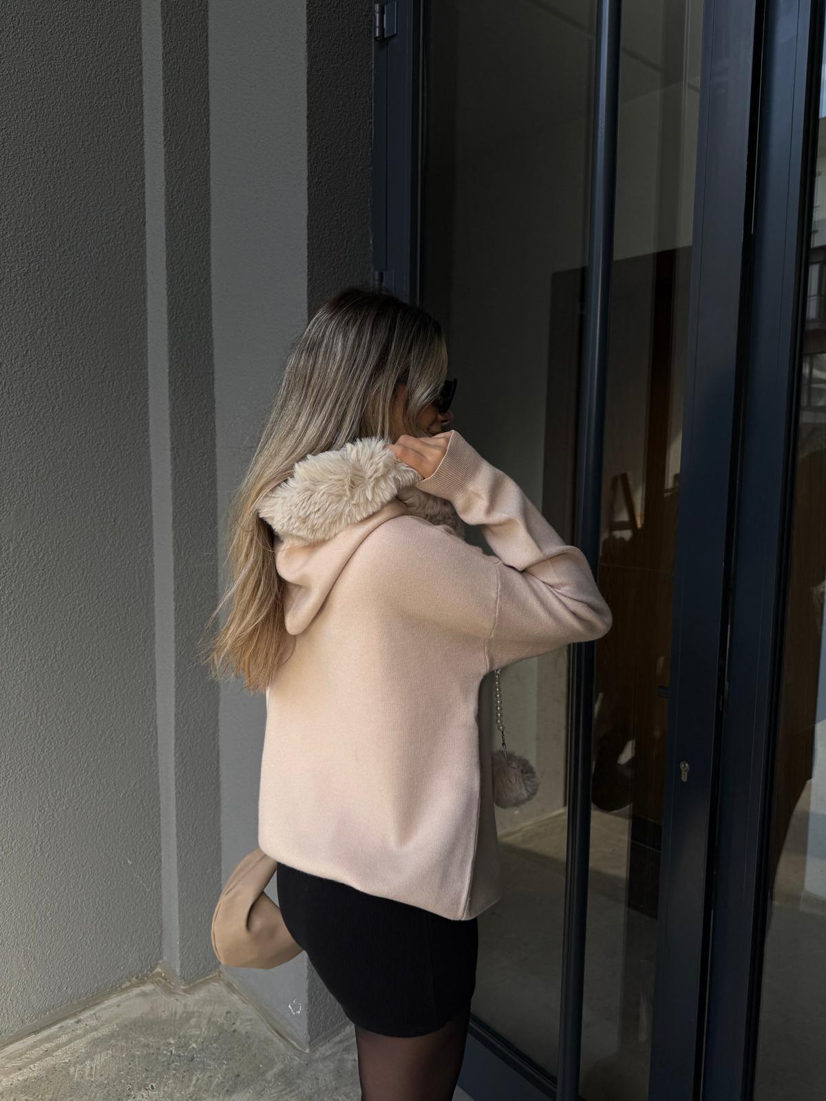 Ponpon Kürklü Angora Kazak Pudra hrk2134jij