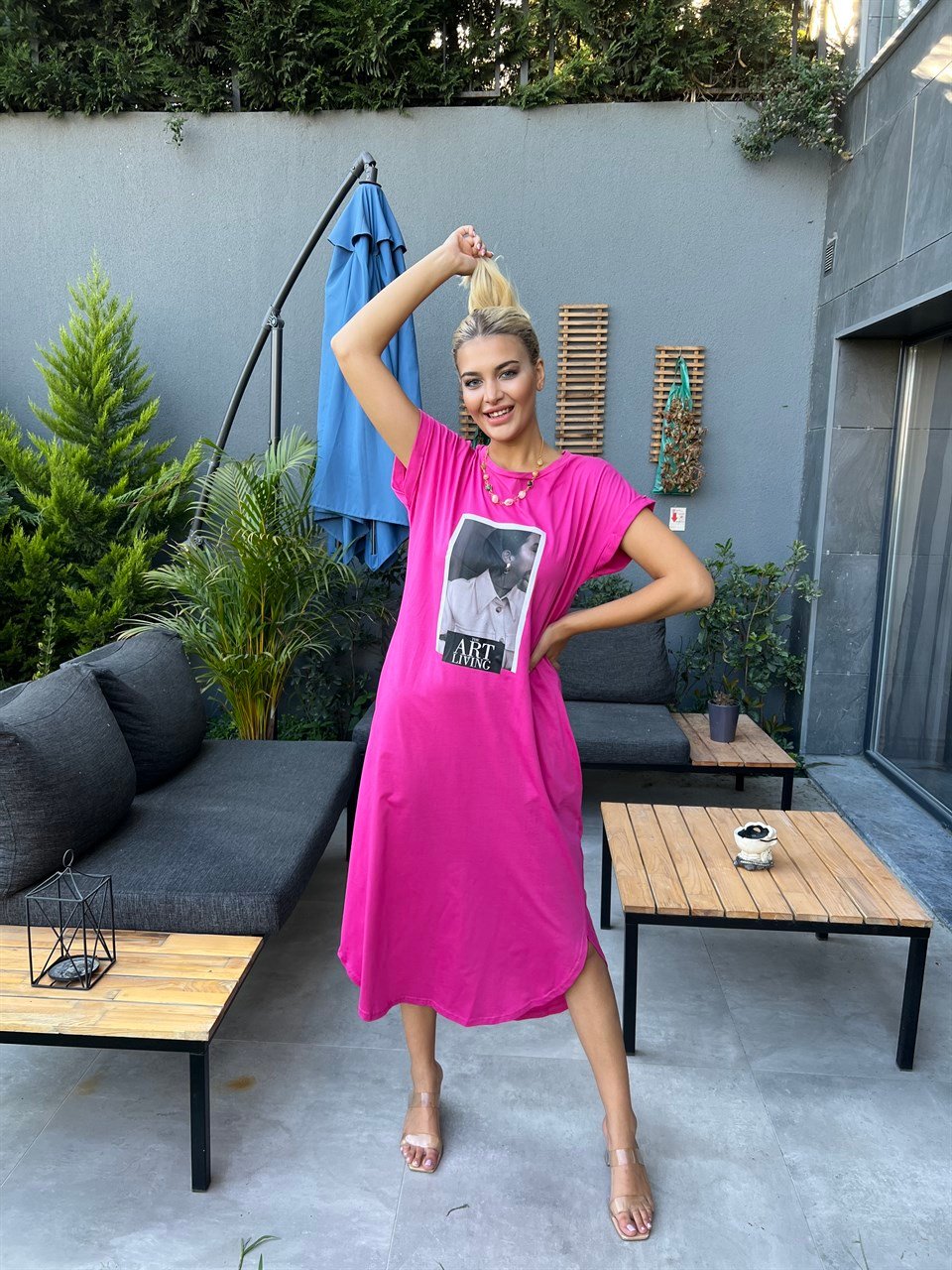 Port Baskı Basic Pembe Elbise