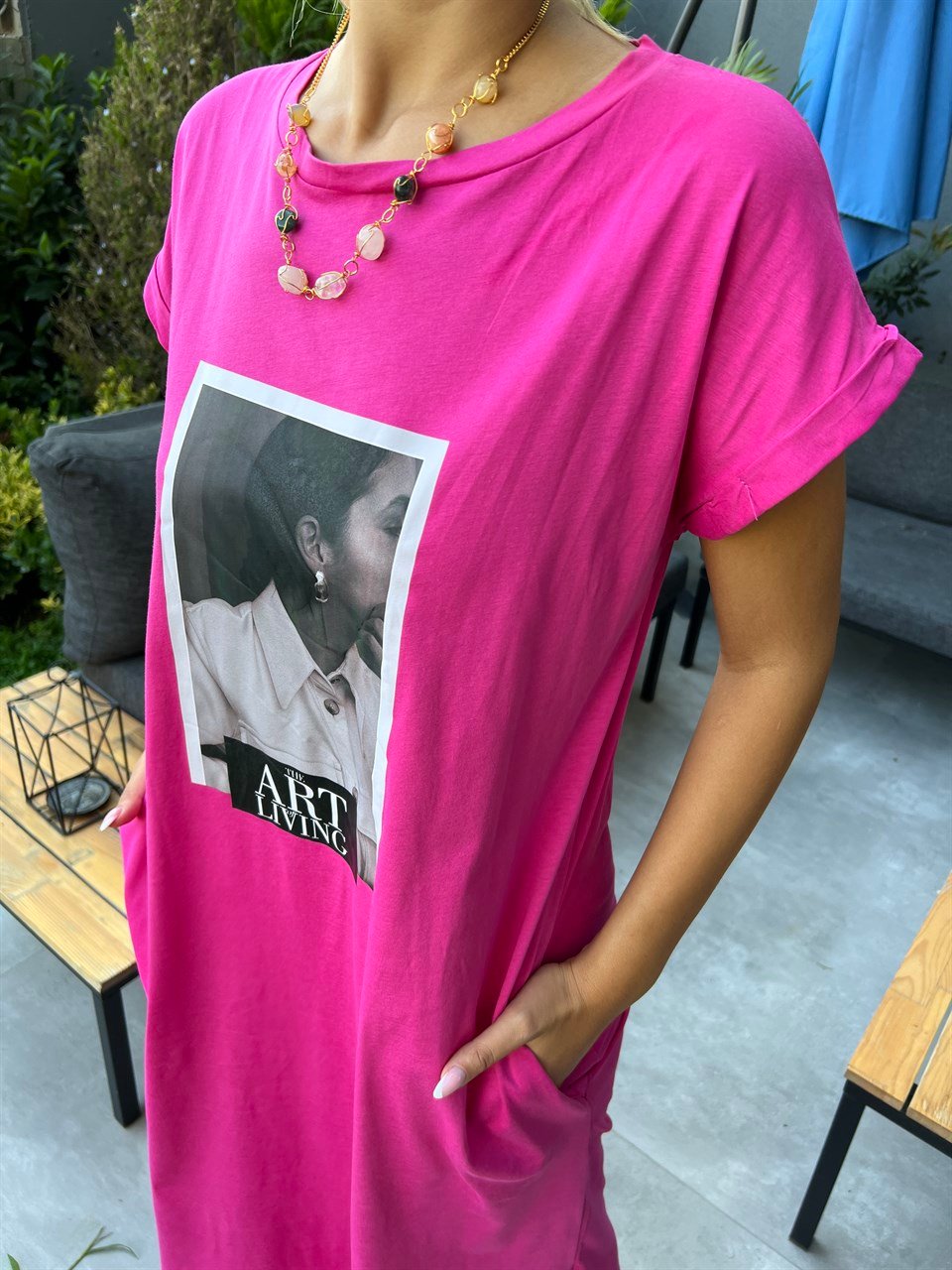 Port Baskı Basic Pembe Elbise