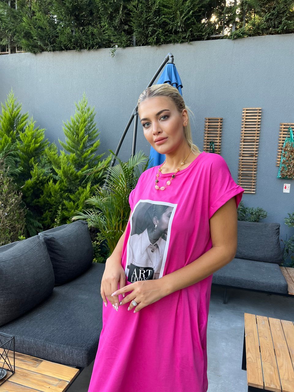 Port Baskı Basic Pembe Elbise