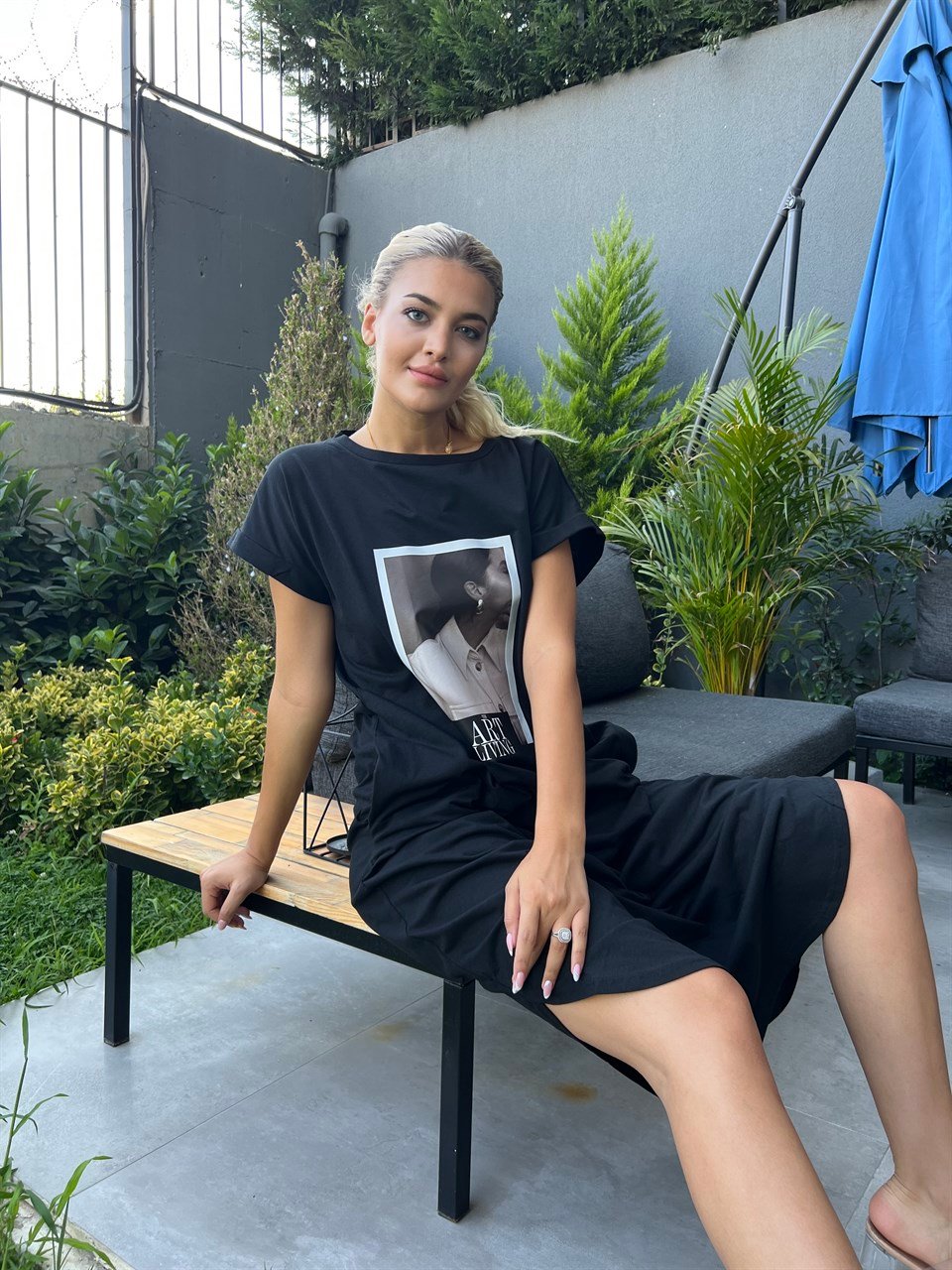 Port Baskı Basic Siyah Elbise