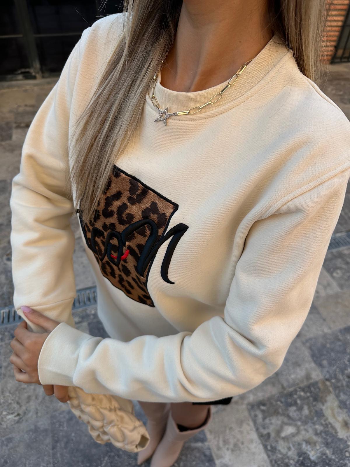 Premium İcon Leopar Sweat Krem swt2045sist
