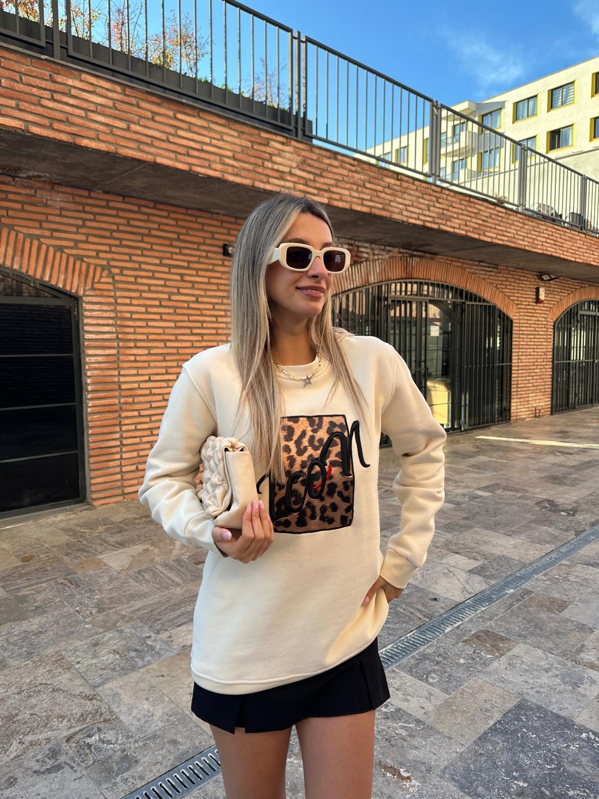 Premium İcon Leopar Sweat Krem swt2045sist