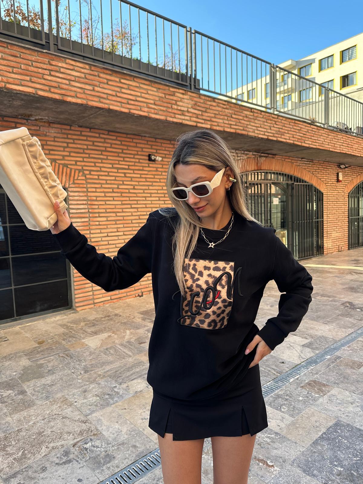 Premium İcon Leopar Sweat Siyah swt2045sist