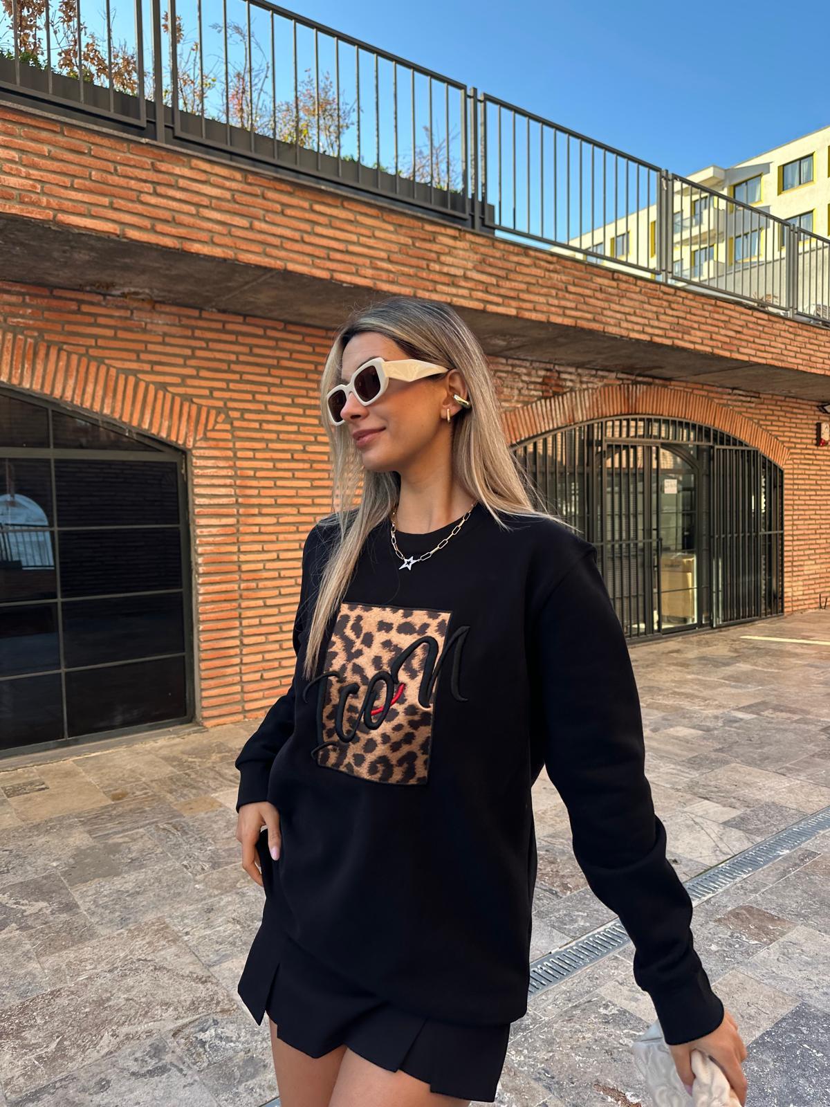 Premium İcon Leopar Sweat Siyah swt2045sist