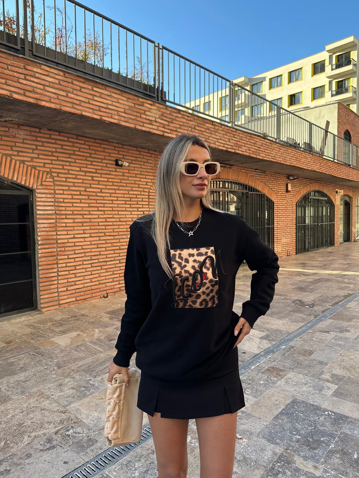 Premium İcon Leopar Sweat Siyah swt2045sist