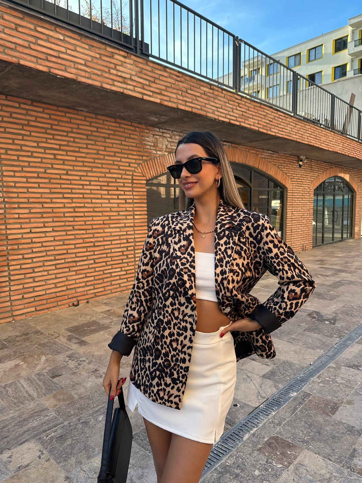 Premium Kahverengi Leopar Blazer Ceket bckt1053rvd
