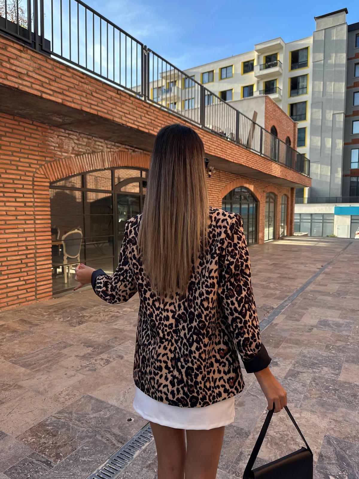 Premium Kahverengi Leopar Blazer Ceket bckt1053rvd