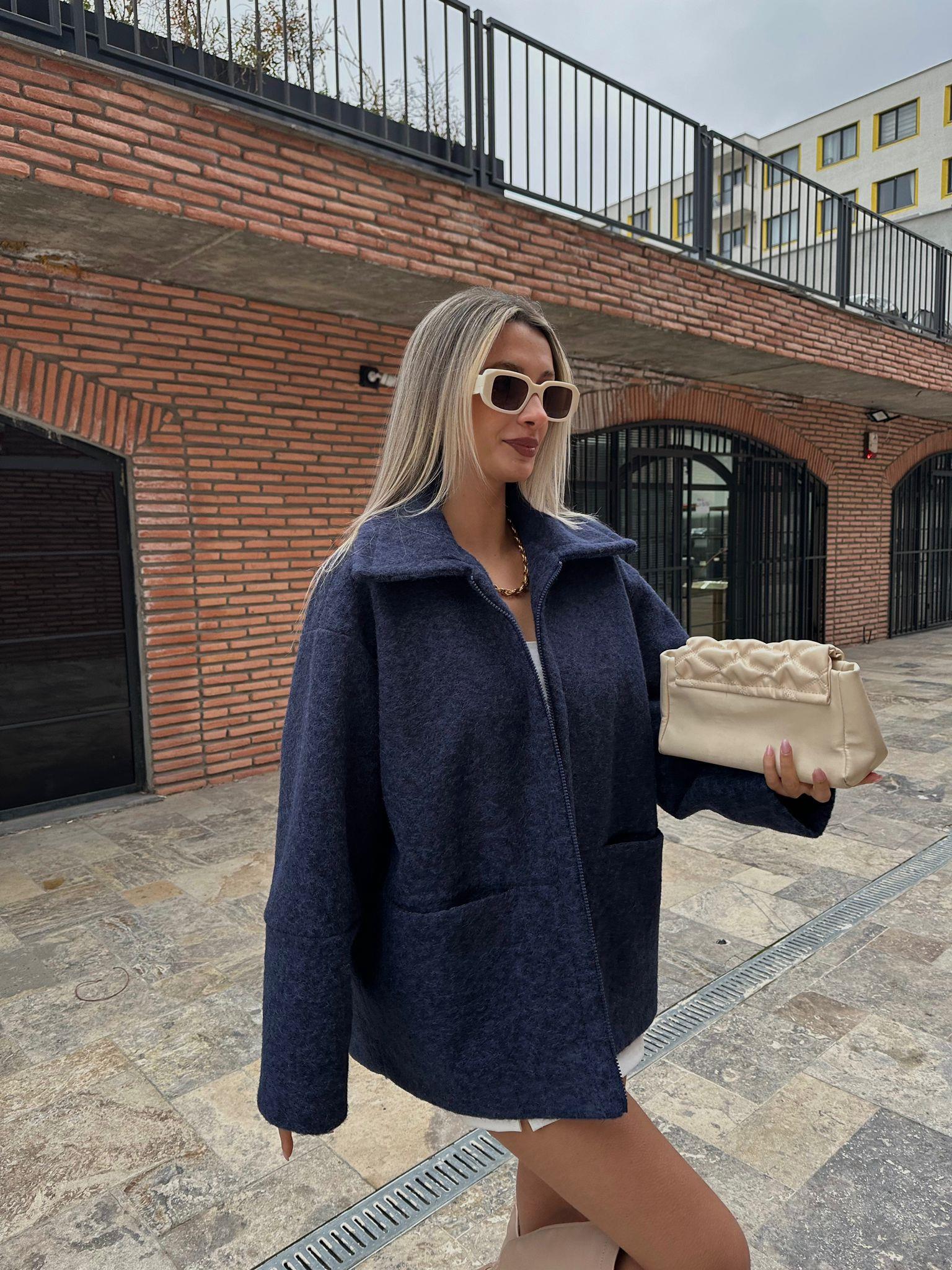 Premium Melanj Keçe Kaban Lacivert kbn2032sist