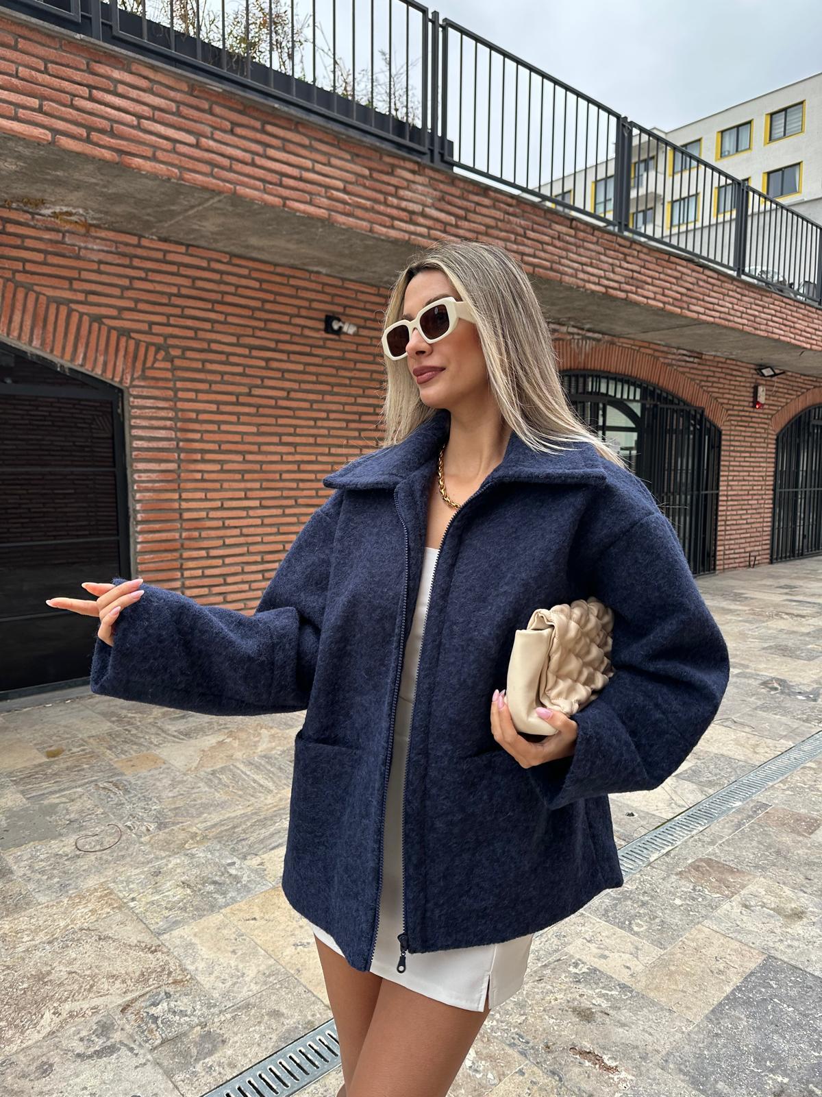 Premium Melanj Keçe Kaban Lacivert kbn2032sist