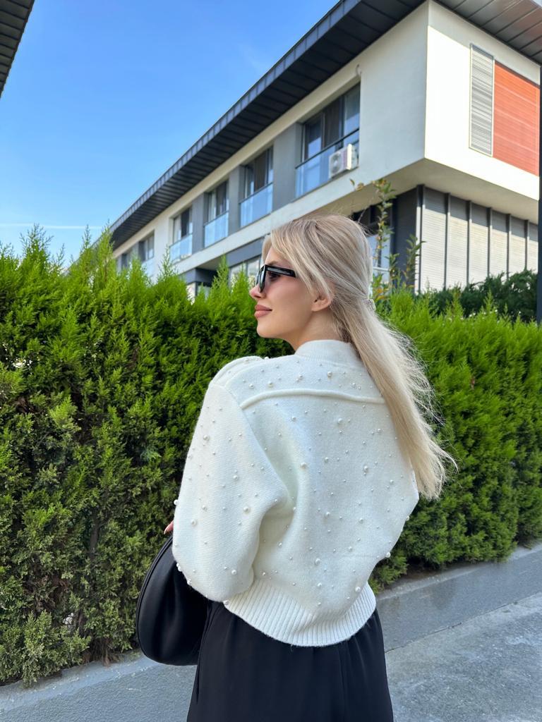 Premium Seri incili Hırka Beyaz 1707525