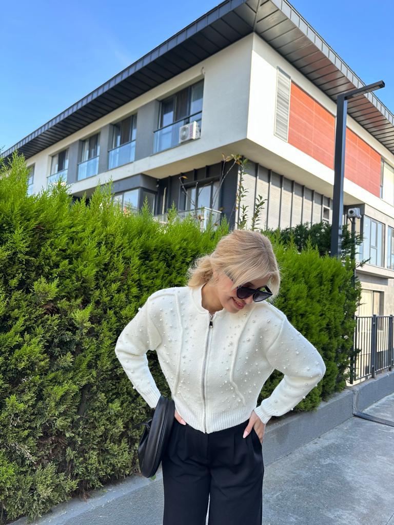 Premium Seri incili Hırka Beyaz 1707525