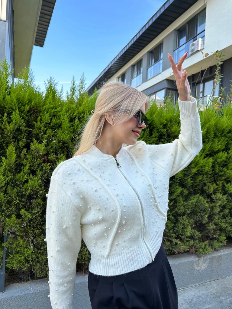 Premium Seri incili Hırka Beyaz 1707525