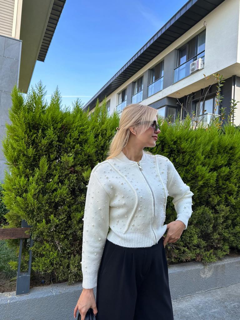 Premium Seri incili Hırka Beyaz 1707525