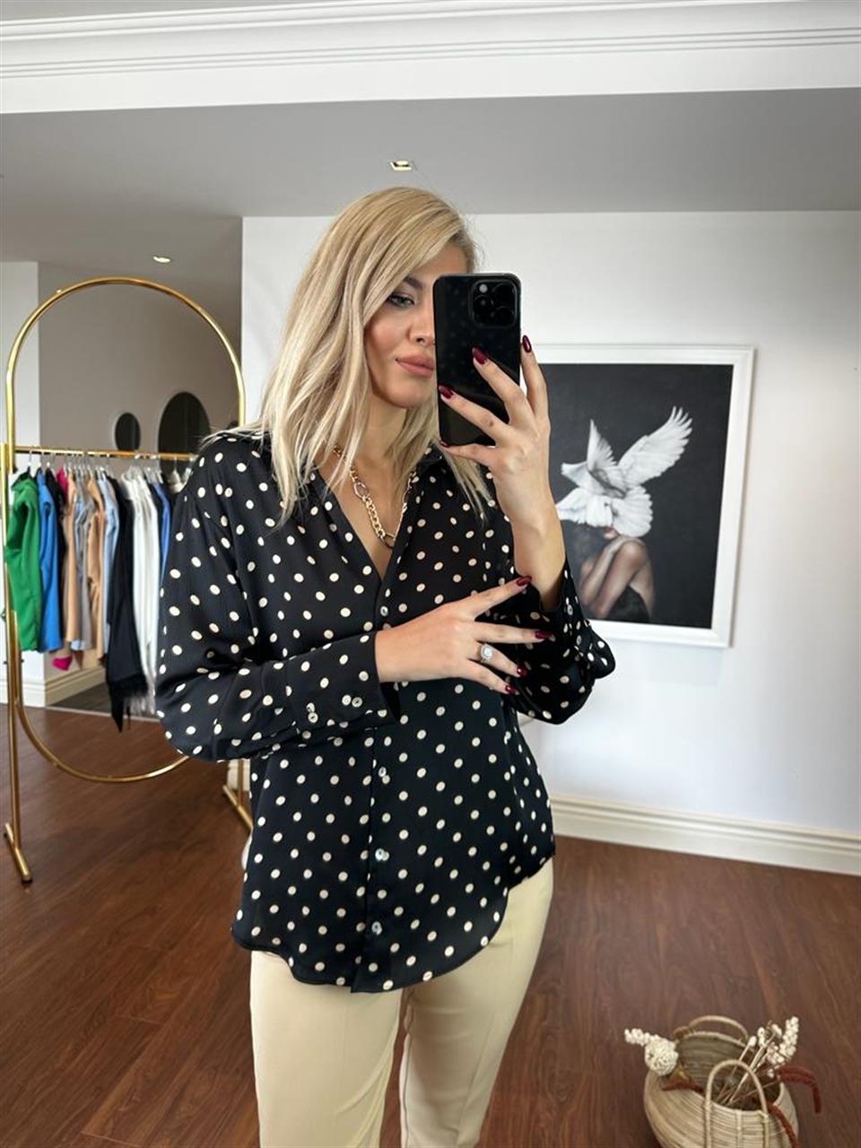 Puanlı Siyah Gömlek 0804122