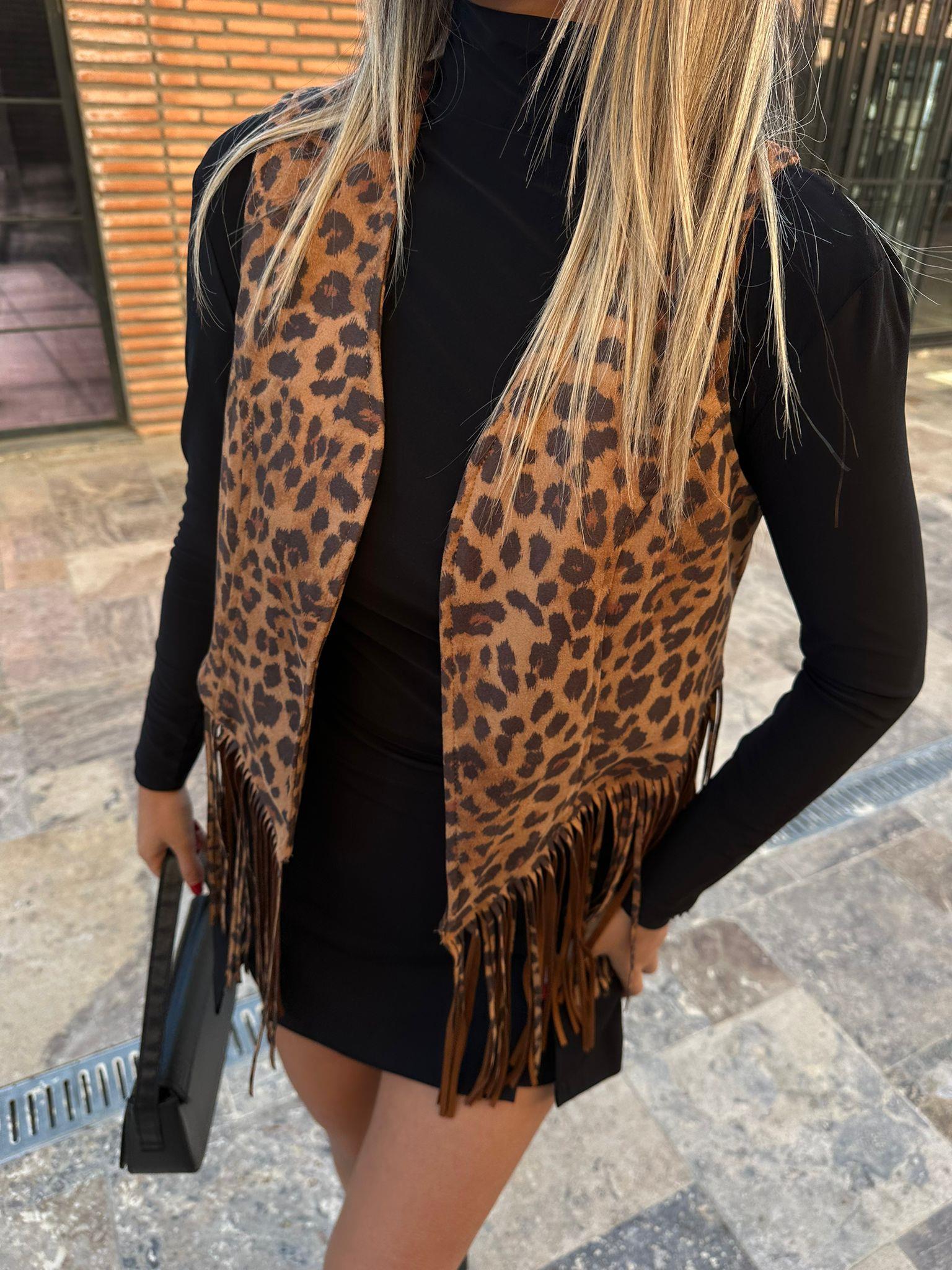 Püsküllü Leopar Desen Yelek ylk1075ny