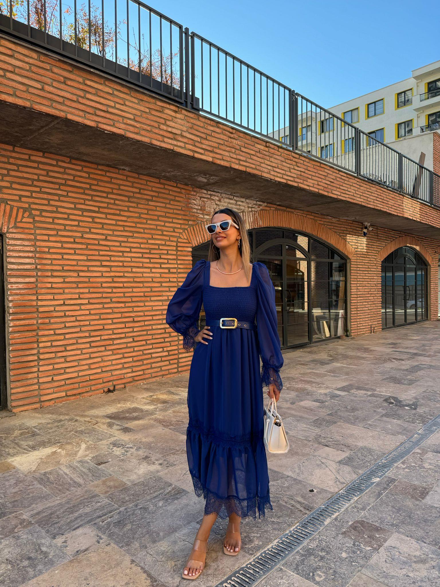 Rapunzel Dantel Detay Kemerli Şifon Elbise Seks 1707343