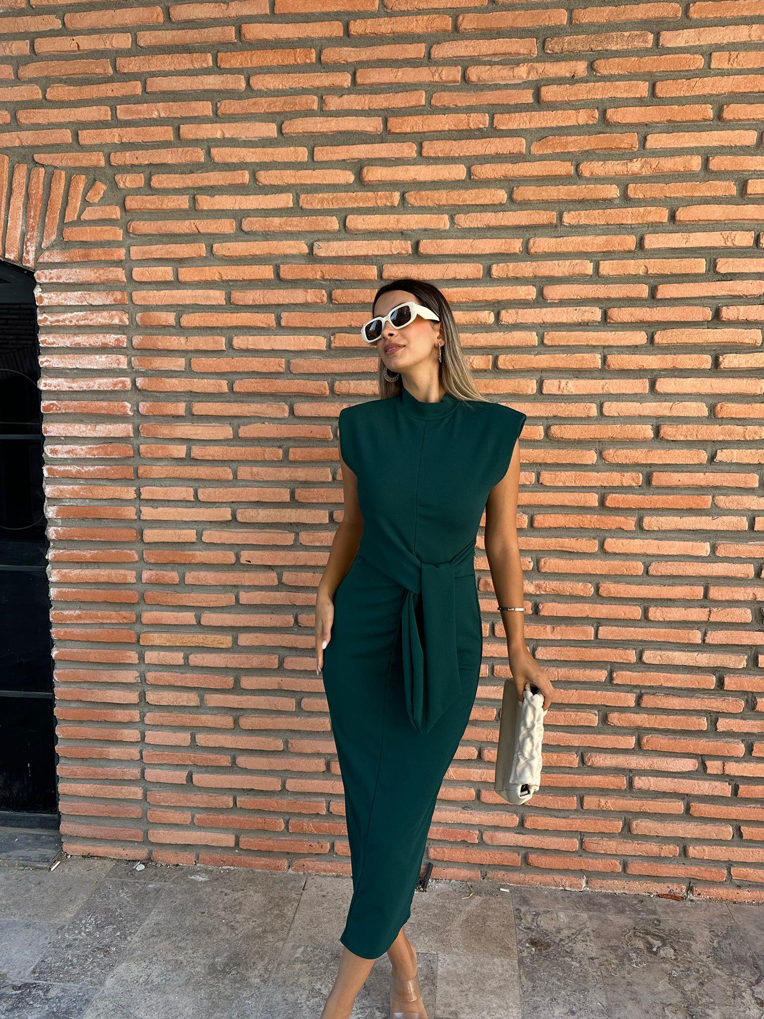 Renata Bağlamalı Yeşil Crep Elbise 070621227