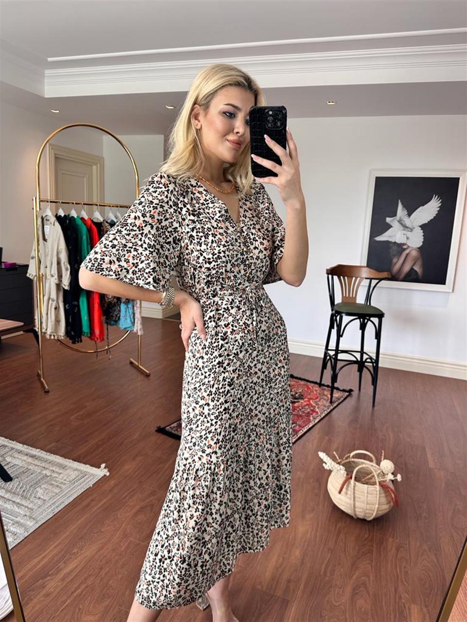 Ressa Çiçekli Viskon Elbise Siyah 2005241